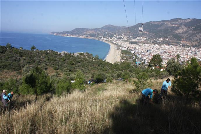 ALANYA KALESİNDE 1. DERECE ARKEOLOJİK, DOĞAL, TARİHİ VE KENTSEL SİT ALANI TELEFERİK HATTI BOYUNCA, BADEM FİDANI DİKİMİNE BAŞLADI